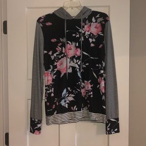 Floral and striped hoodie
